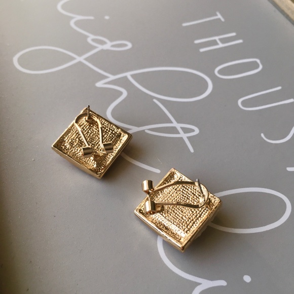 Party Chevron Square Crystal Stud Gold Earrings - Picture 4 of 7
